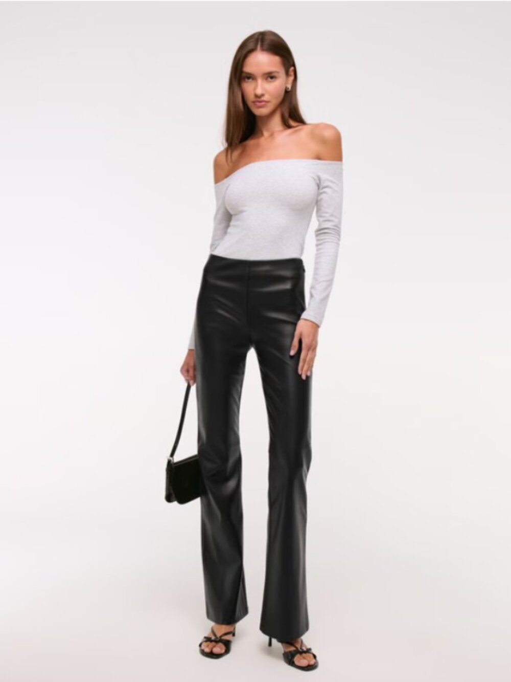 Abercrombie & Fitch High Rise Slim Boot Vegan Leather black Pant VGUC 26S - Picture 4 of 12